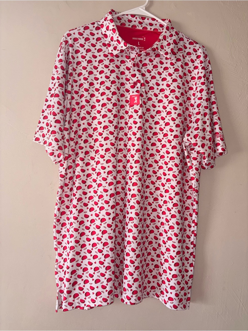 Bogey bros pink taco pattern polo
Top L